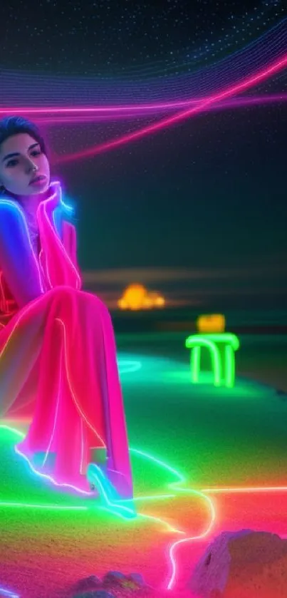 Vibrant neon lights create a dreamy and colorful mobile wallpaper.