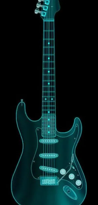 Neon electric guitar on black background wallpaper.