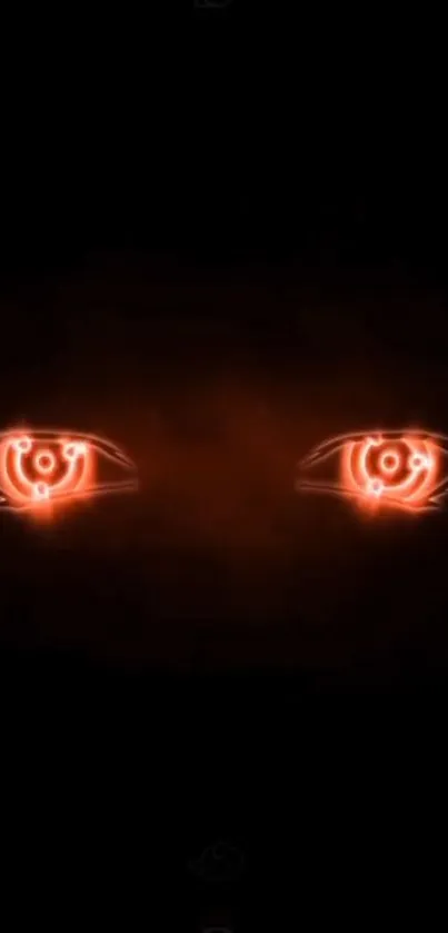 Red glowing neon eyes on a dark black background.