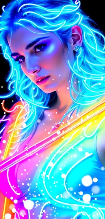 Neon fantasy art wallpaper with vibrant colors.