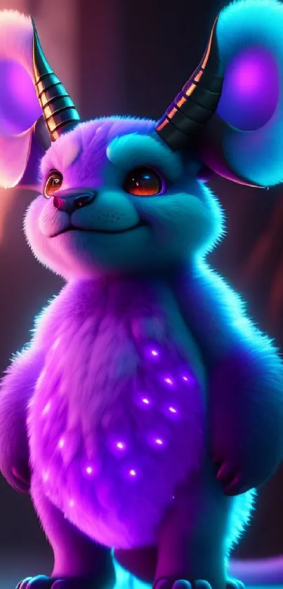 Vibrant neon fantasy creature with glowing lights on a colorful backdrop.