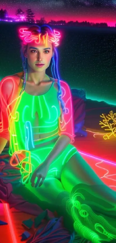 Vibrant neon dreamscape with a luminous, futuristic design.