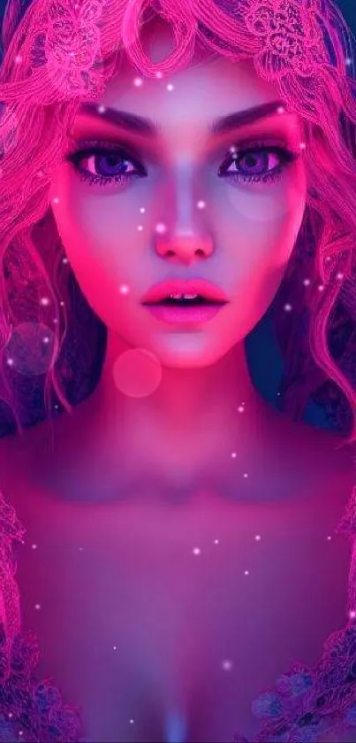 Neon fantasy portrait of a woman with vibrant pink hues.