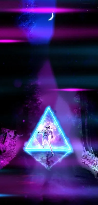 Neon triangle in a purple and blue cosmic fantasy setting.