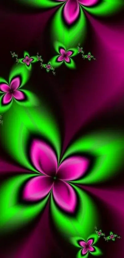 Vibrant neon floral abstract wallpaper in pink and green hues.