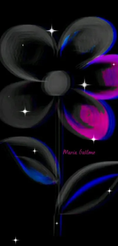 Neon flower on black background, artistic mobile wallpaper.