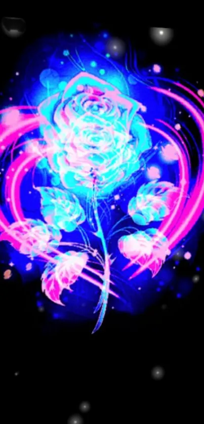 Neon floral mobile wallpaper with vibrant blue and pink colors.