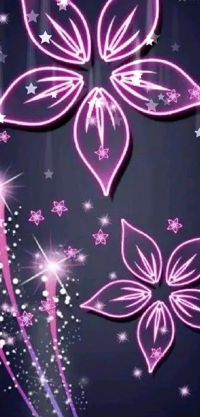 Vibrant neon flowers on a dark background mobile wallpaper.