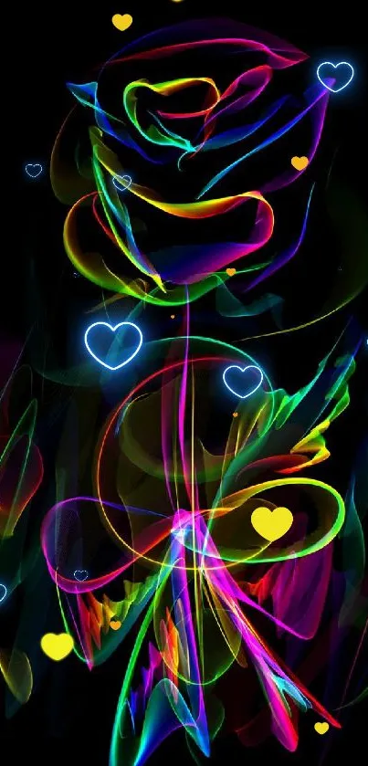 Colorful neon flower design on a black background.