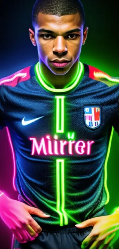 Football player in neon jersey mobile wallpaper.