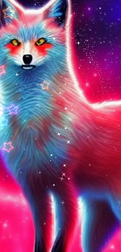 Vibrant neon fox in a colorful galaxy setting wallpaper.