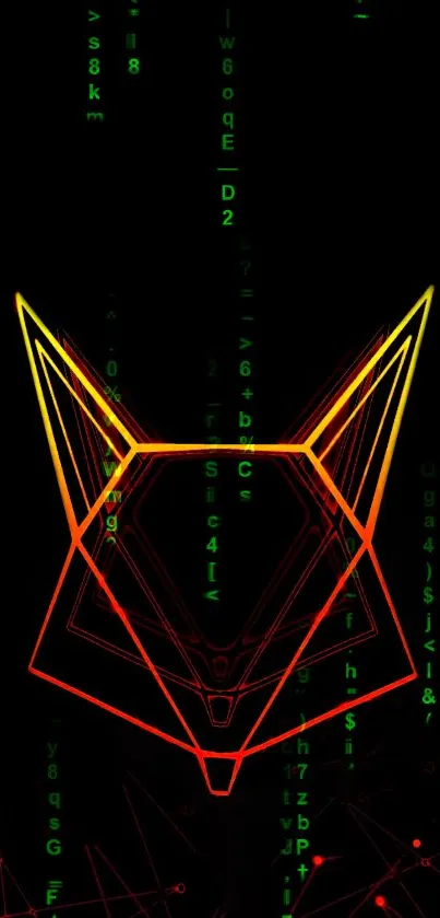 Neon fox with matrix background wallpaper for phones.