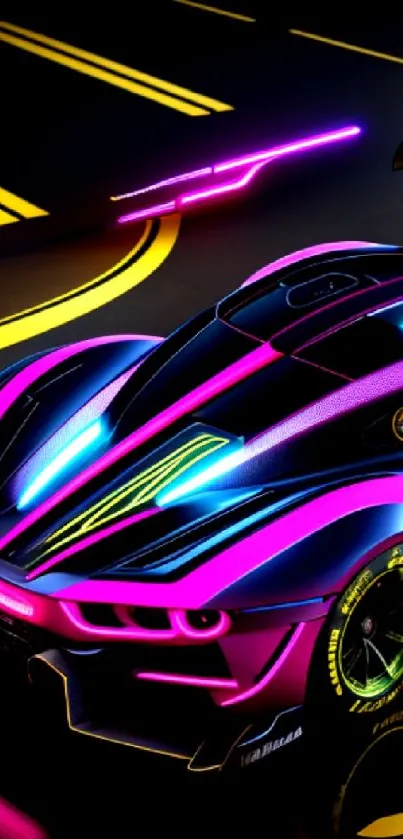 Futuristic neon car with vibrant colors and sleek design.