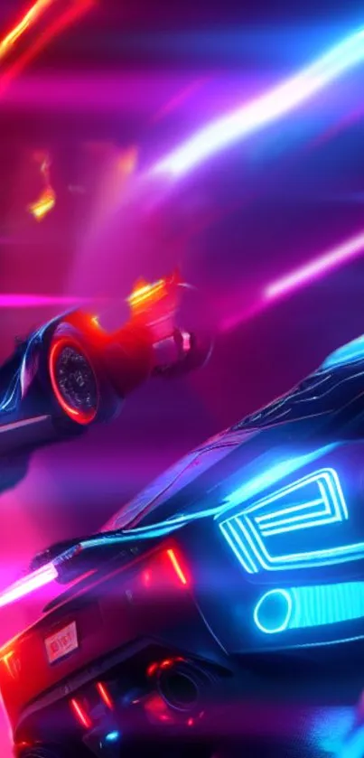 Futuristic neon car with vibrant lights and sleek design on wallpaper.