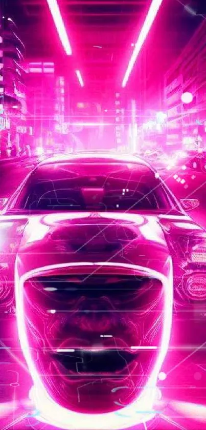 Neon futuristic car in vibrant urban setting wallpaper.