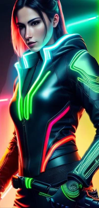 Futuristic character with neon lights in sci-fi style.