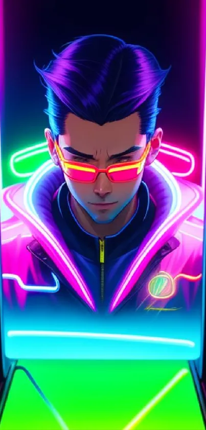 Neon themed cyberpunk wallpaper with futuristic design and vibrant colors.