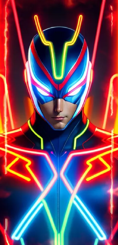 Futuristic hero with neon lights glowing in the dark.
