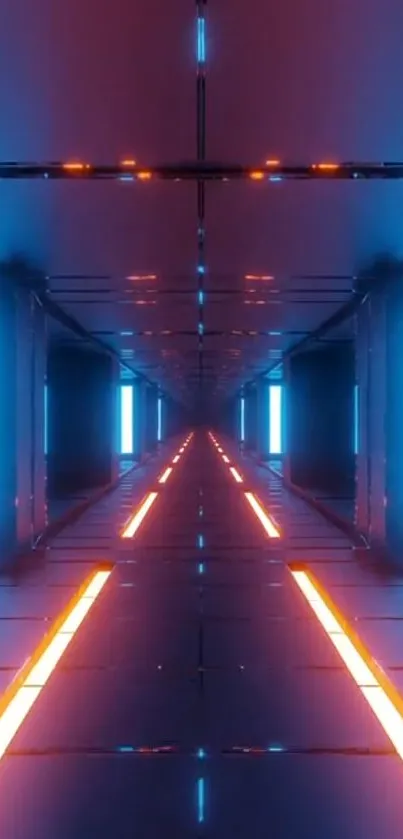 Futuristic neon tunnel with blue light effects creating a sci-fi vibe.