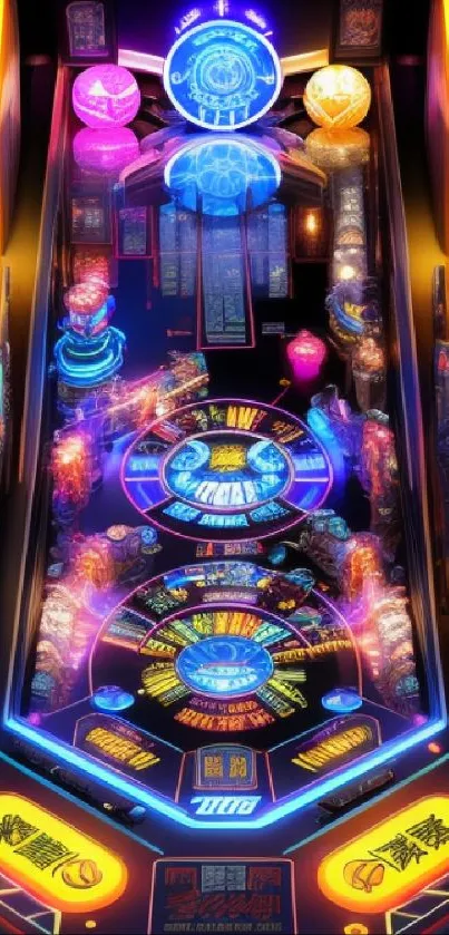 Neon pinball wallpaper with a vibrant futuristic design.