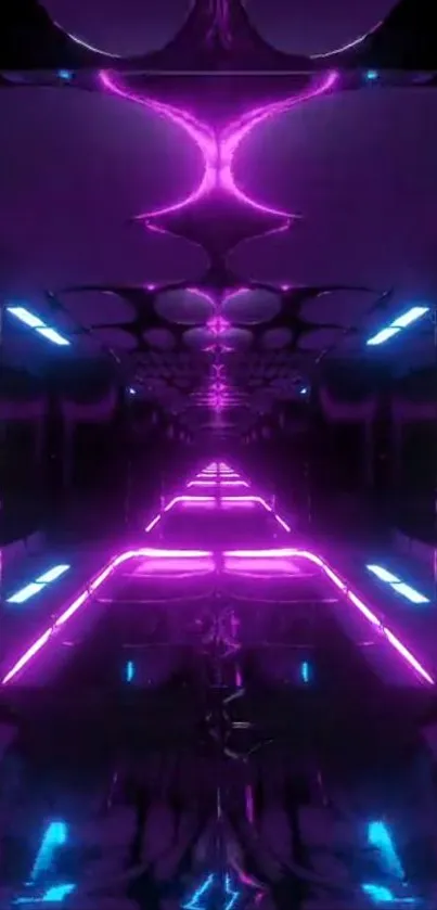 Futuristic neon portal wallpaper with vibrant purple and blue lighting.