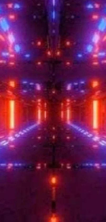Futuristic neon wallpaper with symmetrical lights.