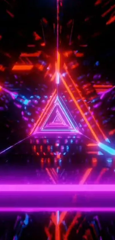 Neon futuristic triangle pattern with vibrant glowing colors.