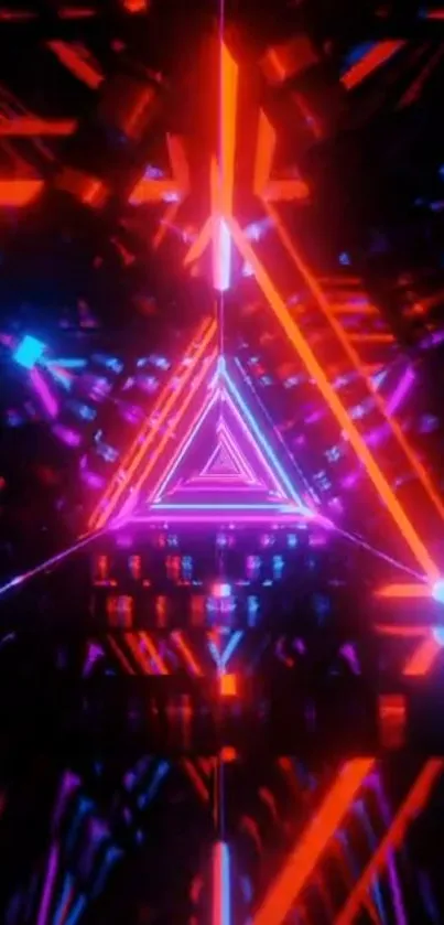 Colorful neon triangle with vibrant lights in futuristic design.