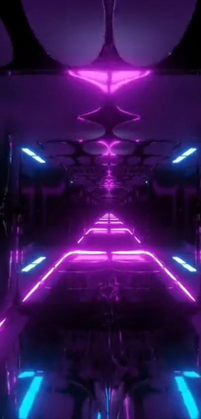 Neon futuristic tunnel with pink and purple glow.