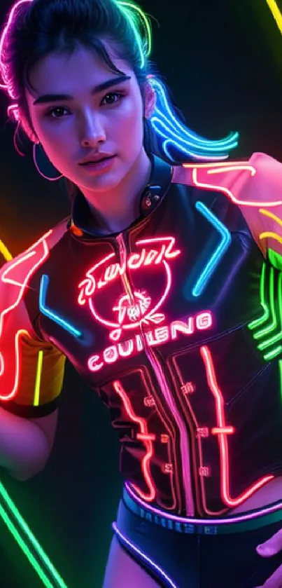 Neon futuristic fashion-themed mobile wallpaper.