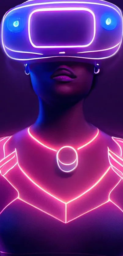 Futuristic neon artwork of a person wearing a VR headset.