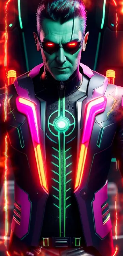 Futuristic warrior in neon design with vibrant colors.