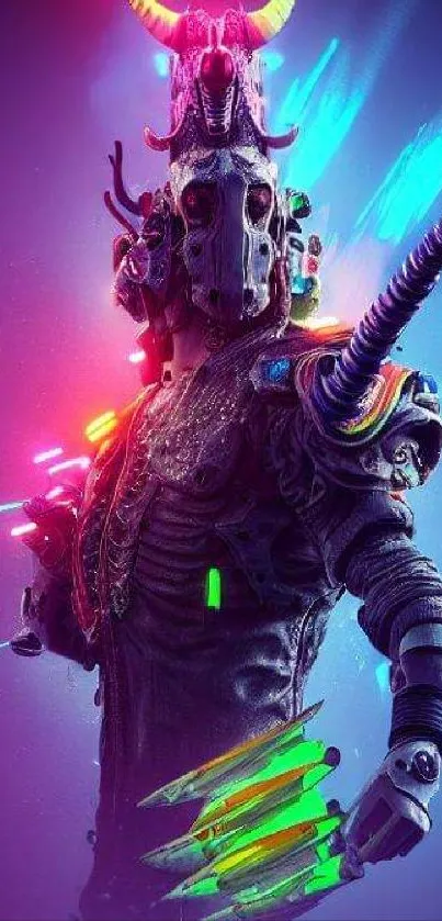 Neon futuristic warrior with vibrant colors.