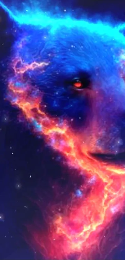 Vivid neon bear with galaxy theme in electric blue hues.