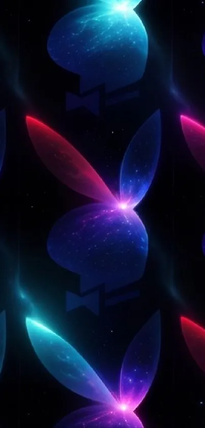 Neon galaxy bunny with vibrant colors on dark background.