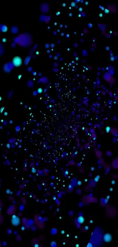 Neon galaxy abstract mobile wallpaper with vibrant blue and green dots.