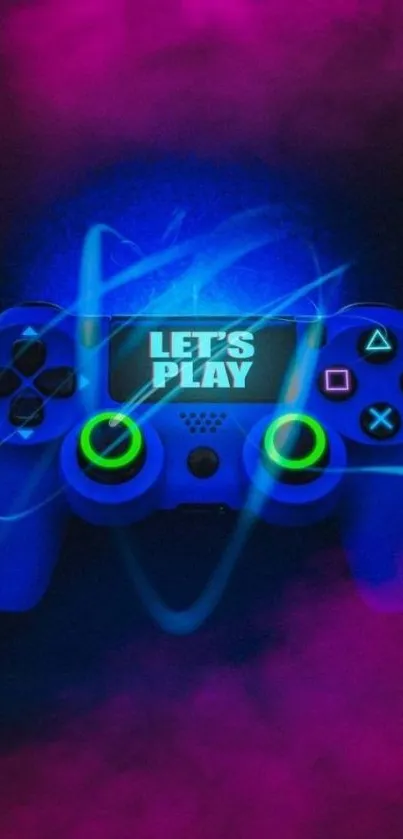 Neon game controller wallpaper with 'Let's Play' text.