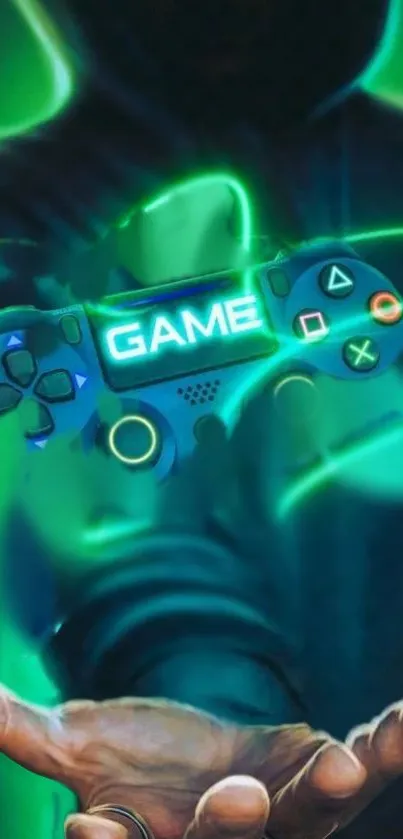 Neon green gaming controller on a dark background