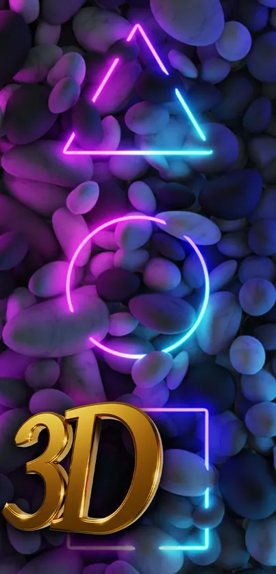 Neon shapes on purple stones mobile wallpaper.