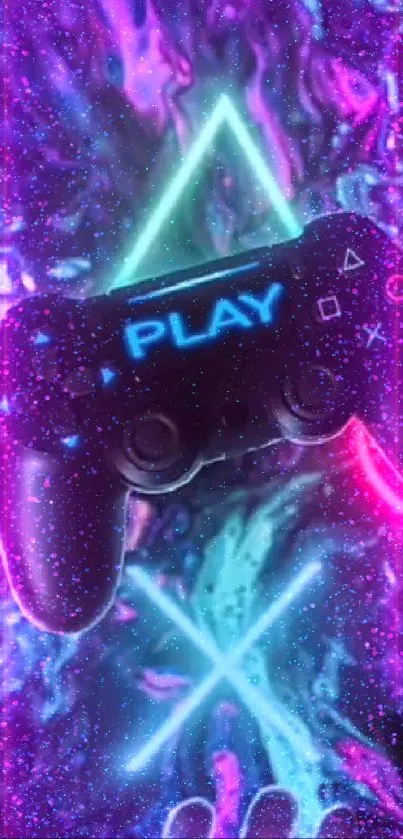 Neon-themed wallpaper with game controller.