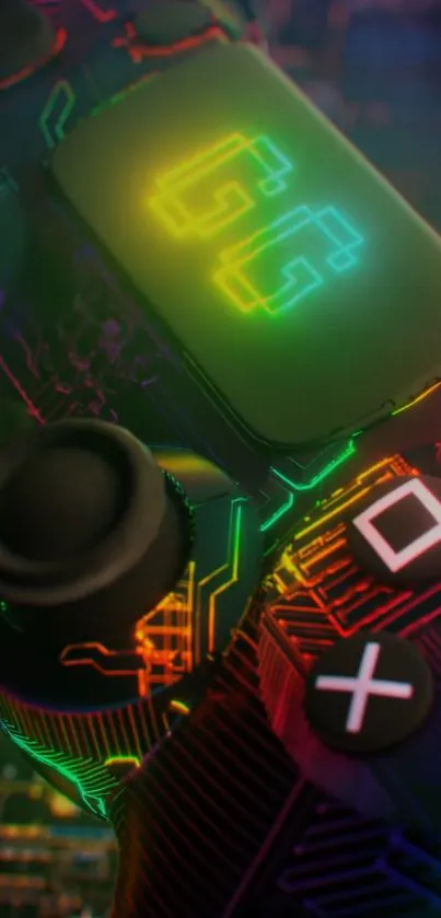 Vibrant neon gaming controller with glowing colors.