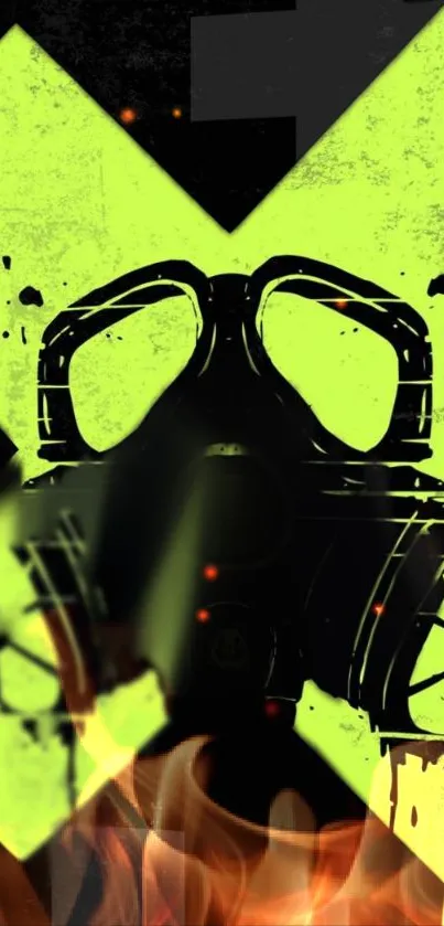 Neon green gas mask with flames, creating a vibrant and edgy art piece.