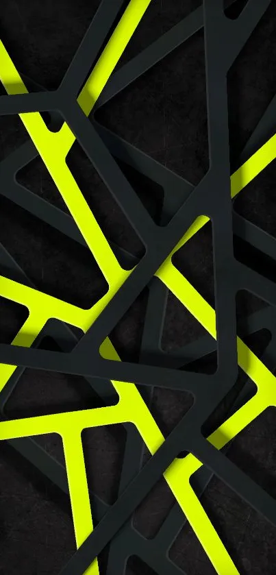 Neon geometric abstract wallpaper with bold yellow and black patterns.