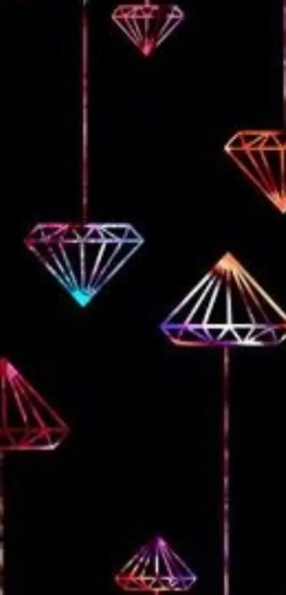 Neon geometric diamond shapes on black background.