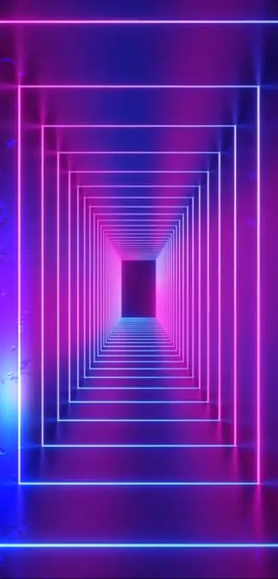 Neon geometric mobile wallpaper with vibrant pink and blue tunnel effect.