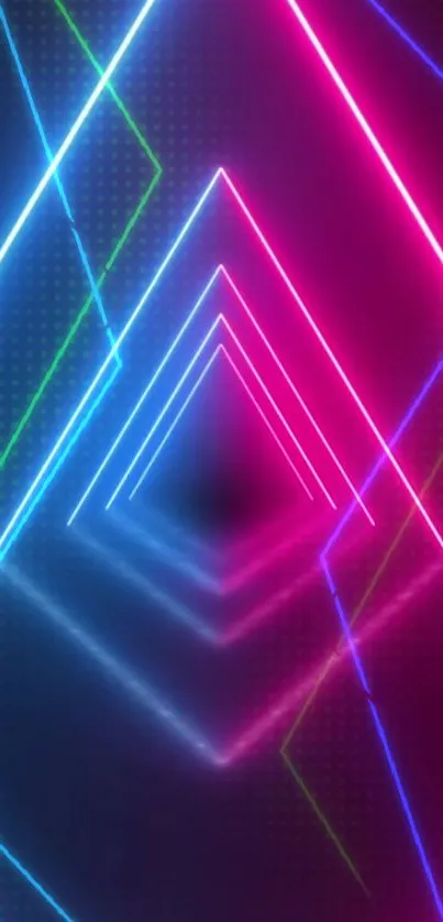 Colorful neon triangles in geometric design for mobile wallpaper.