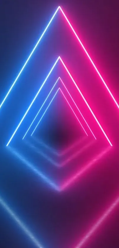 Neon blue and pink geometric shapes illuminated in futuristic style.