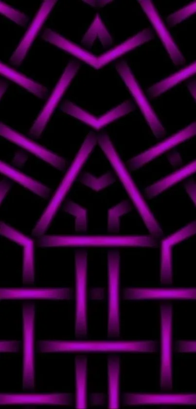 Neon purple geometric pattern on a black background.