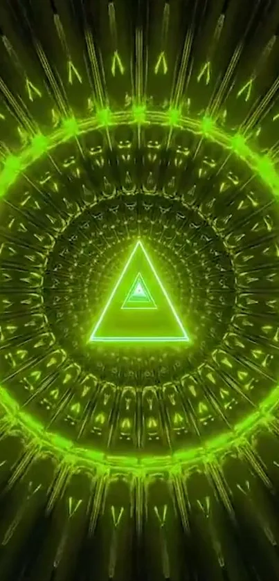 Vibrant neon green triangle geometric wallpaper.