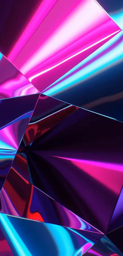 A vibrant neon geometric pattern in purple and blue hues.
